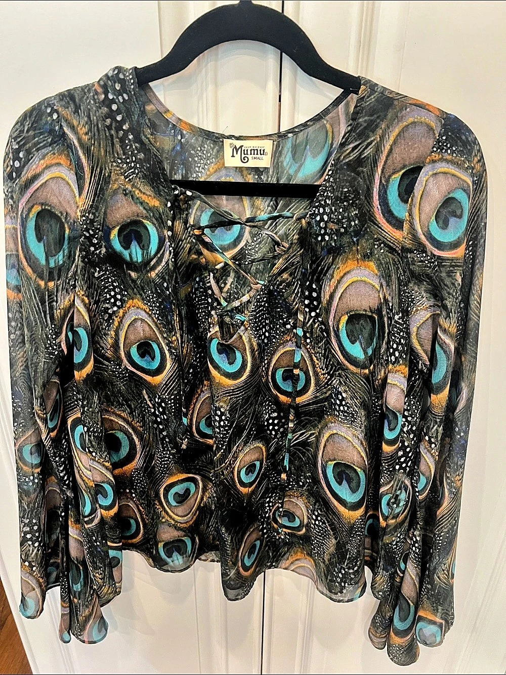 Show me your Mumu Peacock Print Long Sleeve Blouse